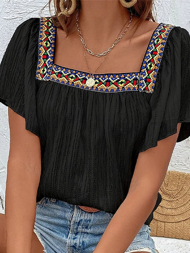 Women's Boho Shirt Summer Tops Blouse Dressy Tops Ruched