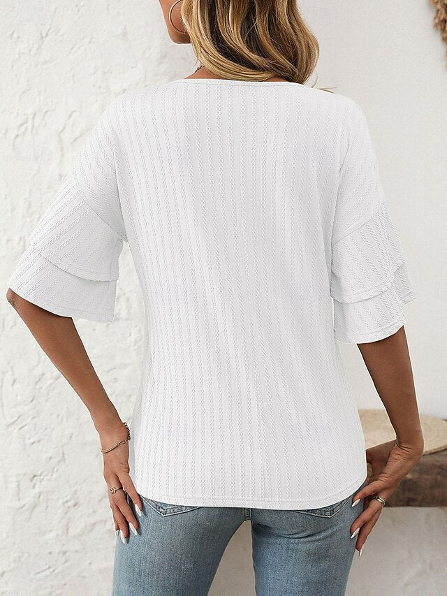 Women's Blouse Ruffle Patchwork Plain Vintage Stylish