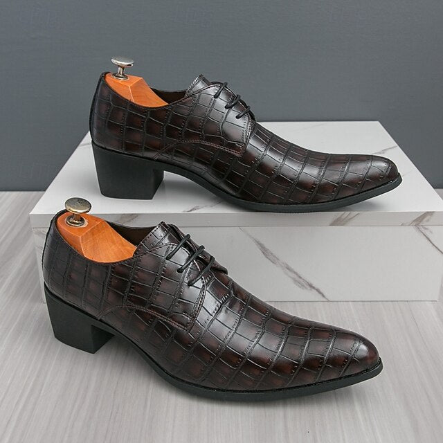 Men's – Red Leather Crocodile Pattern Shoes Faux