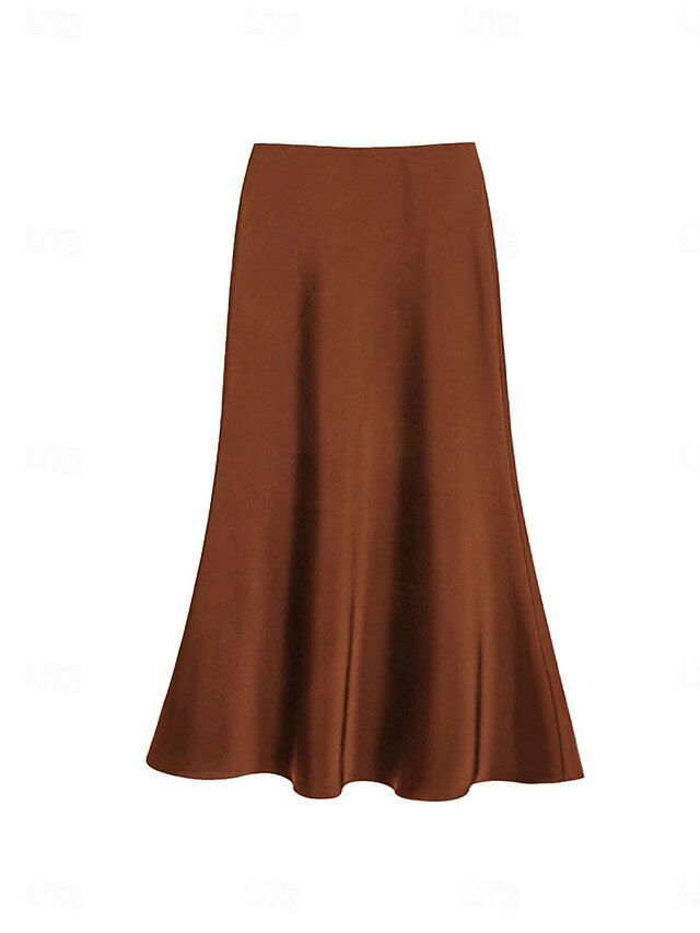 Women's Satin Skirts Elegant Vintage Fashion Casual Midi