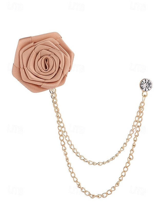Lapel Rose Pin Red Men's with Gold – Elegant Chain