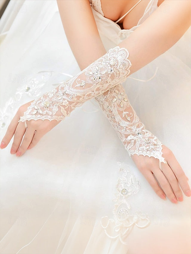 with Elegant Accessories Lace Gloves – Bridal Wedding Pearls