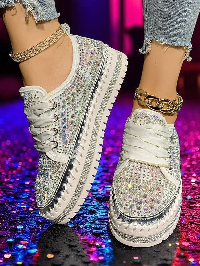 Accents Sneakers Rhinestone Silver with Women's Sparkling