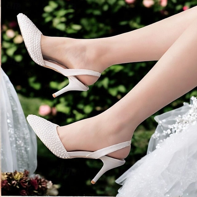 with Embellishments Pearl Women's Heels – Slingback White