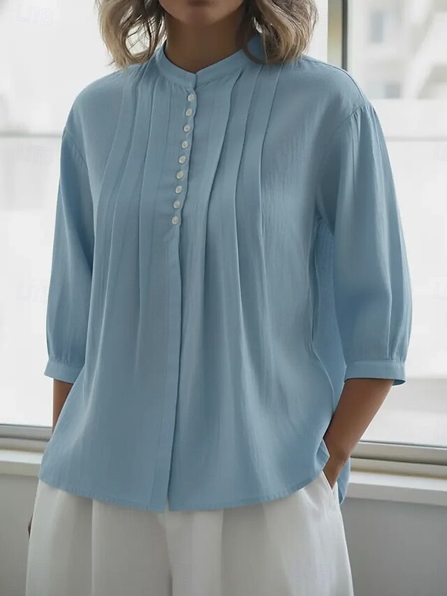 Women's Shirt Button Down Shirt Casual Shirt Blouse Pleated