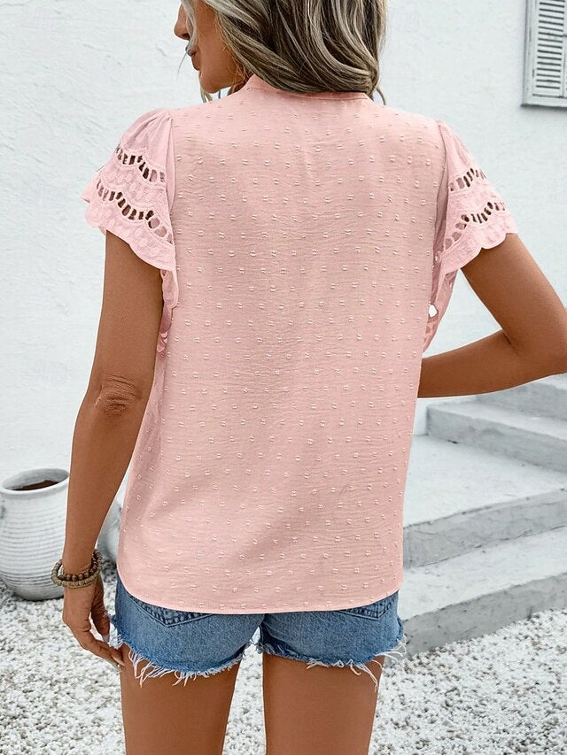 Women's Lace Shirt Lace Patchwork Buttons Solid Color
