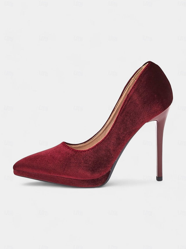 Velvet Burgundy Pumps with and Women's Heel Stiletto