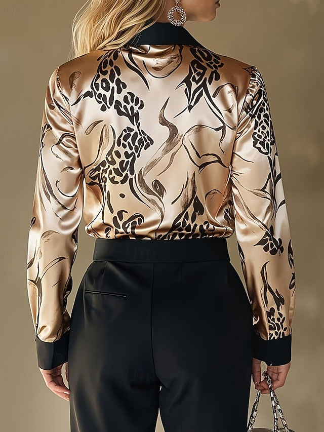 Women's Shirt Elegant Satin Top Blouse Ruched Patchwork