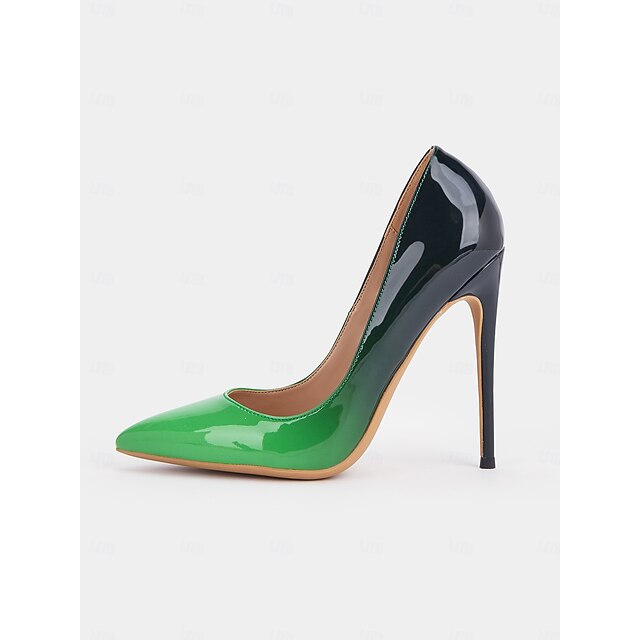 Toe Black Women's Pumps Leather Patent Pointed Green