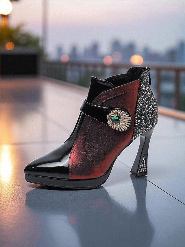 High Ankle Heel Glitter Boots Women's
