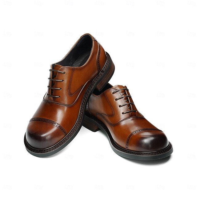 Men's Cap Leather Shoes- Genuine First Oxford Toe
