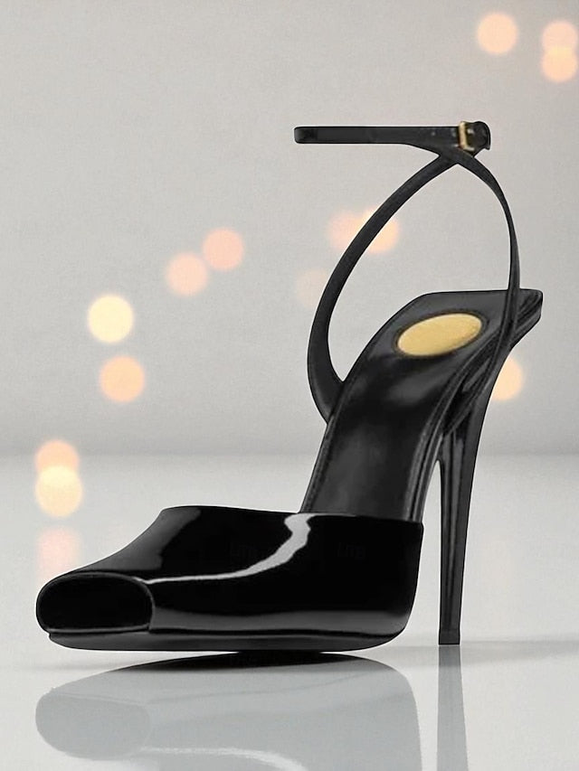 High Leather Dark Peep Women's Green Toe Heels Patent -