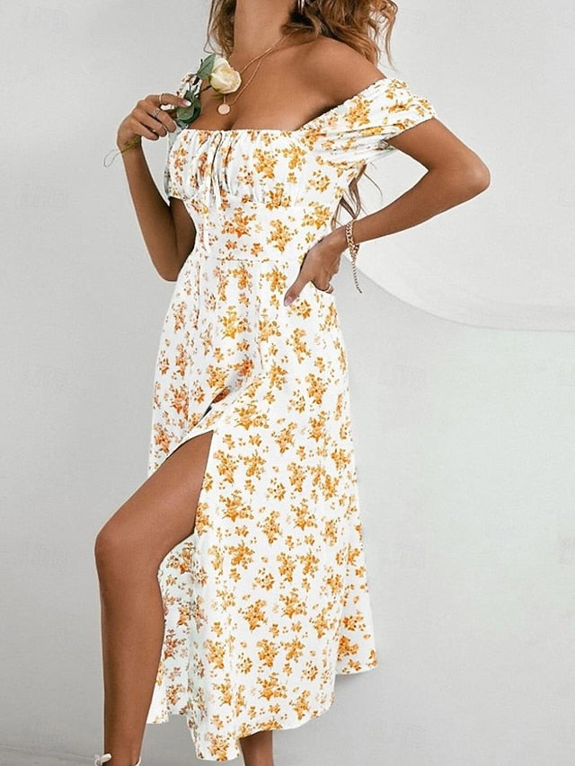 Women's Casual Dress Swing Dress Floral Split Print Square