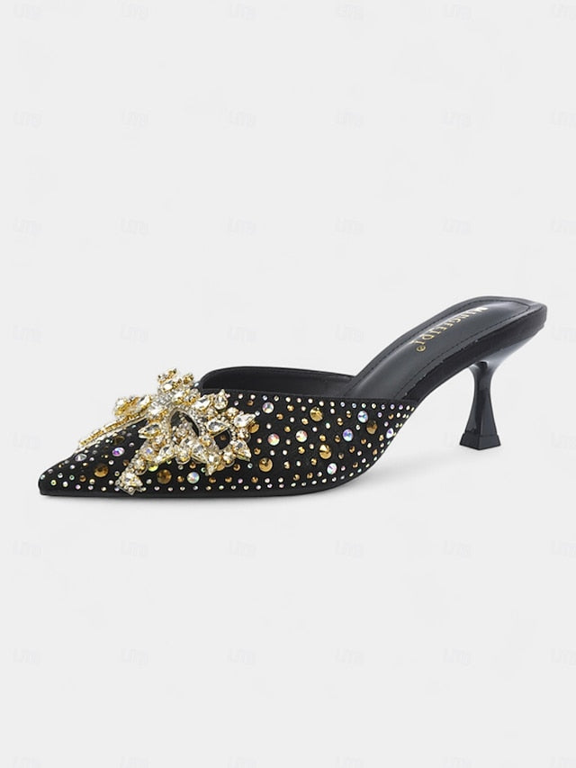 Pointed Toe Mules Slip-On Rhinestone Women's - Glitter
