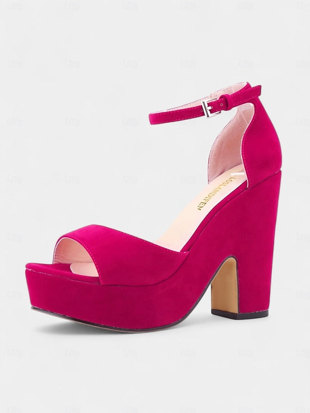 - Nude Heel Block Sandals Platform Suede Women's Chunky