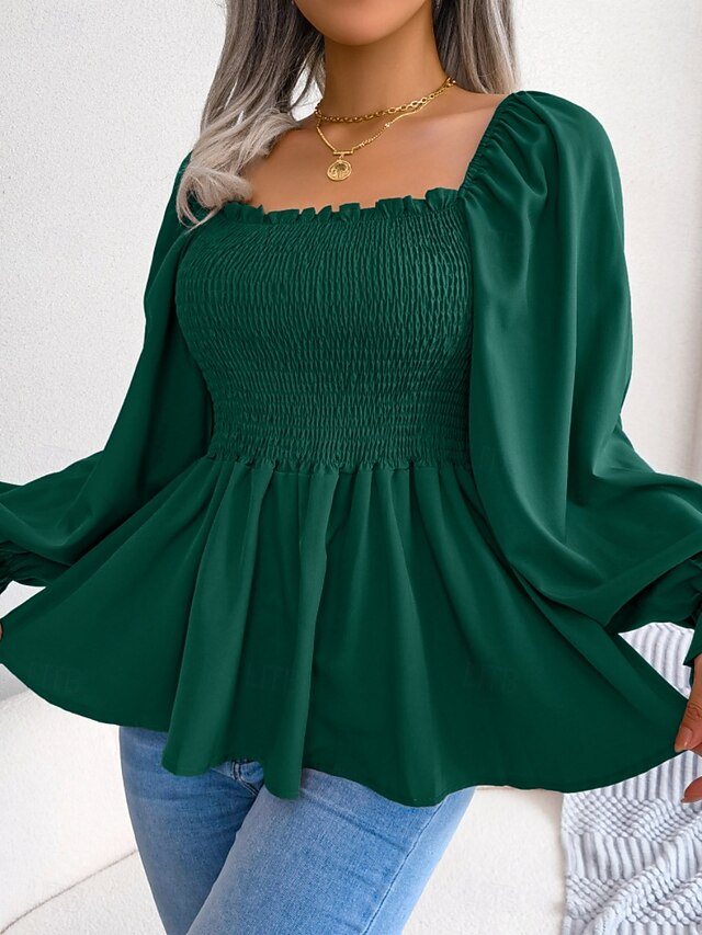 Women's Blouse Chiffon Tops Ruched Patchwork Plain Stylish