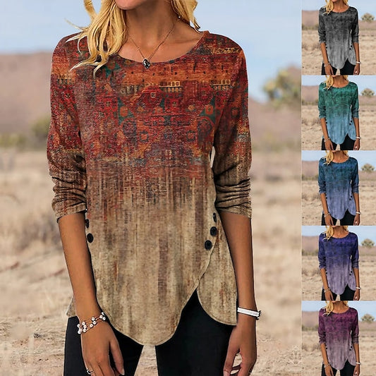 Women's Tunic T Shirt Print Graphic Vintage Tunic Ethnic
