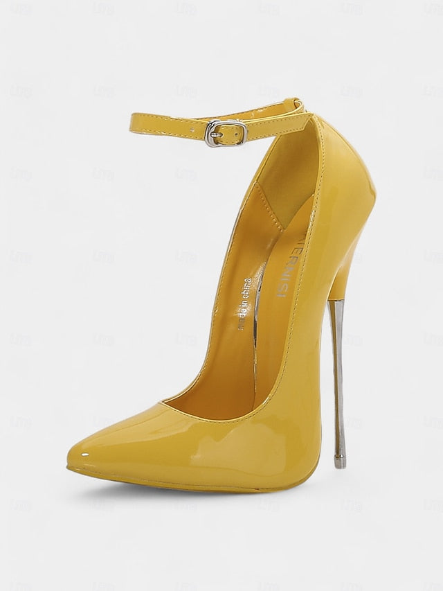 Women's Stiletto Heels Red with Leather Patent Strap Ankle