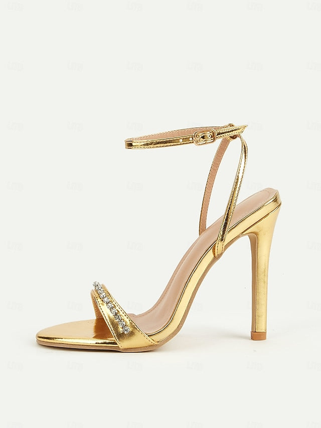 Metallic Ankle High Gold – Strap Women's Dazzling Heels