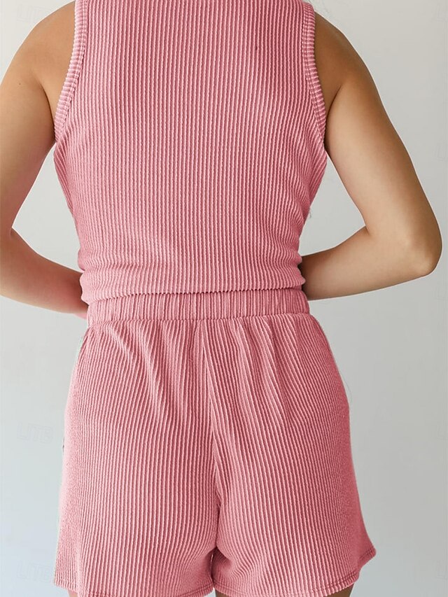 Women's Two Piece Sets Vest Camis Sleeveless Crew Neck