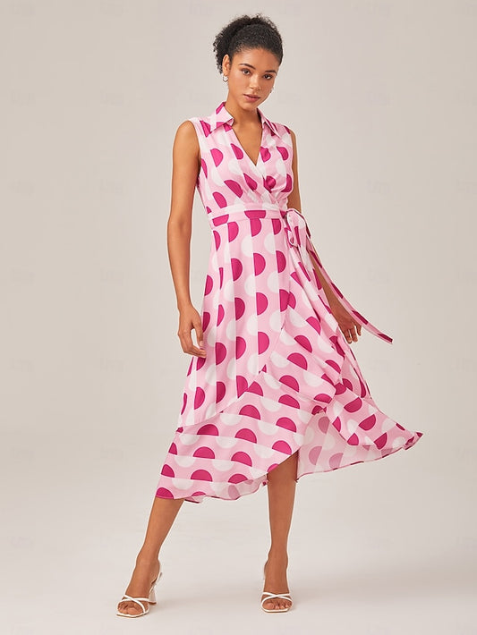 Vacation-Style Pink Polka Dot Shirt Dress