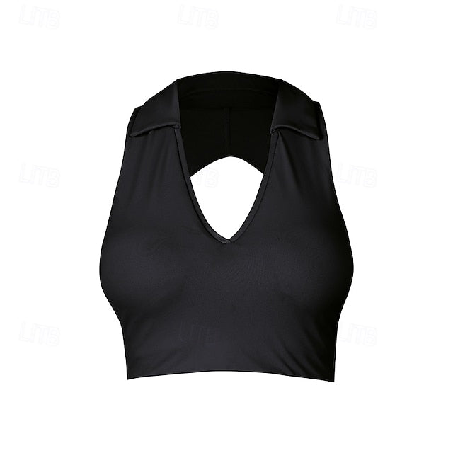 Women's Solid Colored Halter Tank Top Build-in Bra UV