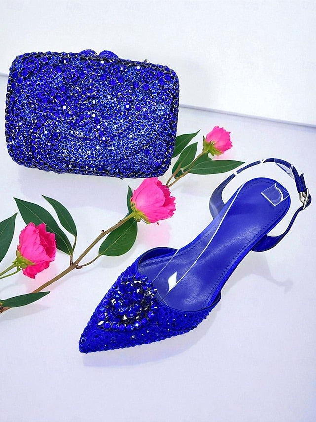 - Clutch Women's Bag Set Heel Green Rhinestone Shoes and