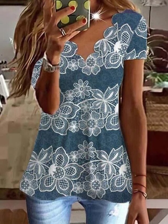 Women's T-Shirt  Floral Stylish Casual Short Sleeve V Neck