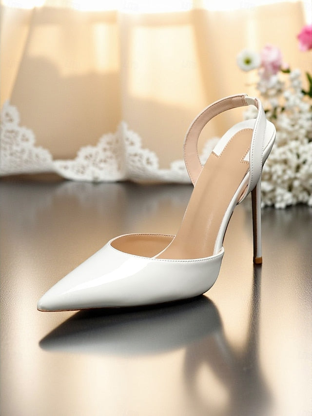 Women's Leather - Heels Pearl-Embellished Slingback White