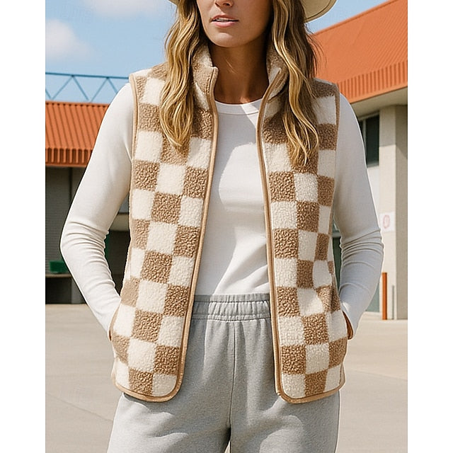 Women's Fall Top Winter Coat Fleece Vest Long Sleeve Top
