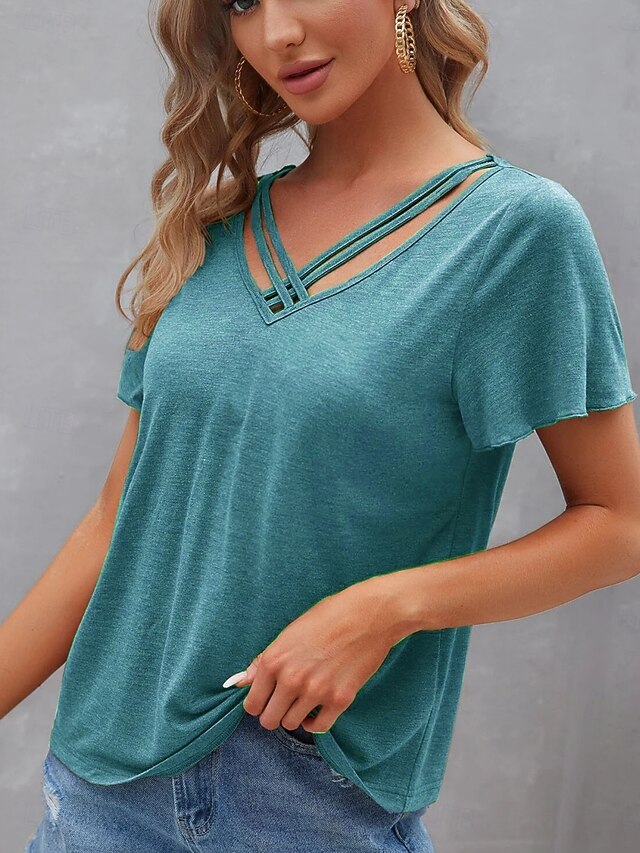 Women's T Shirt Tee Top Criss-Cross Hollow Out Plain