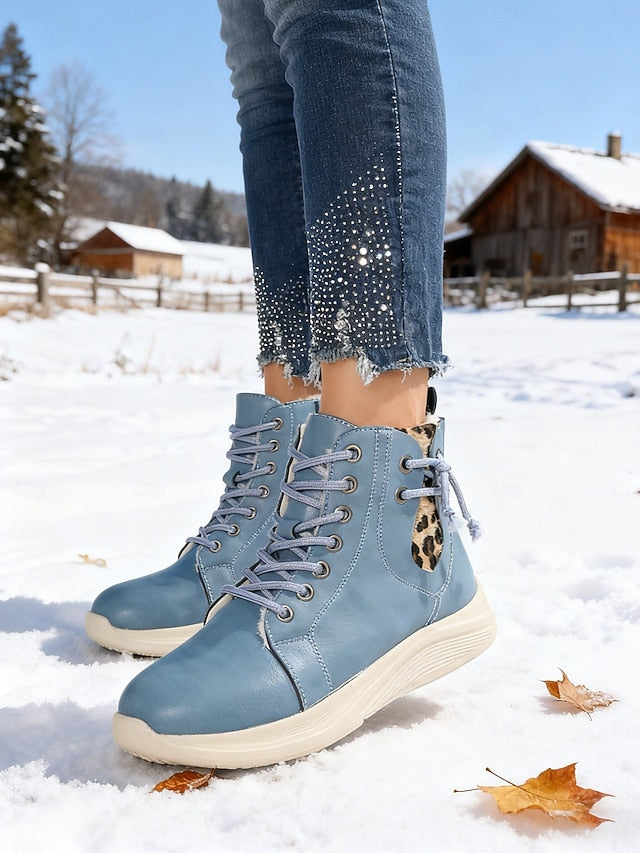 Women's Light Brown High-Top Sneaker Boots with Leopard