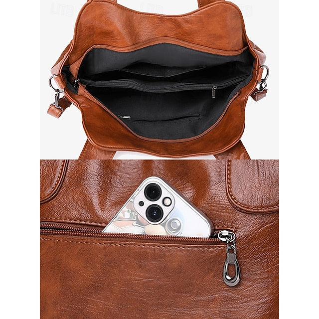 Bag Women's Vintage Dual Faux Tote with Leather Brown