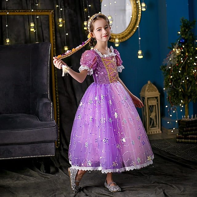 Rapunzel Cosplay Girl Dress Flower Princess Cloak