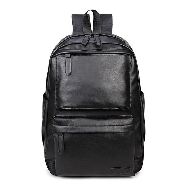 with Leather Backpack Black Faux Front Zipper Men's Pocket