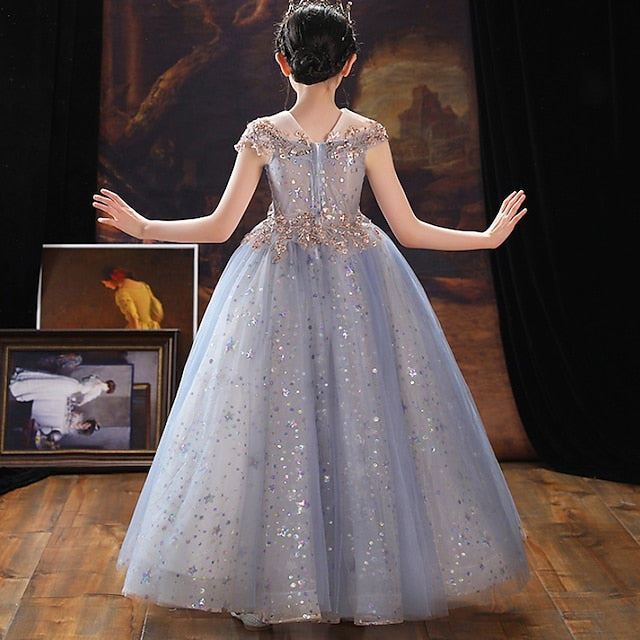 Girls' Flower Sequin Girl Dress Short Kids Party