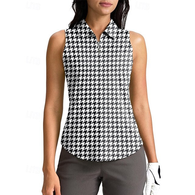 Women's Houndstooth Sport Shirt Golf Polo Shirt Tennis