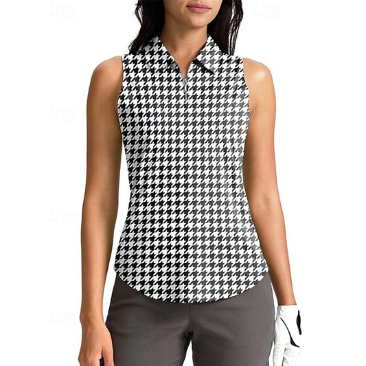 Women's Houndstooth Sport Shirt Golf Polo Shirt Tennis
