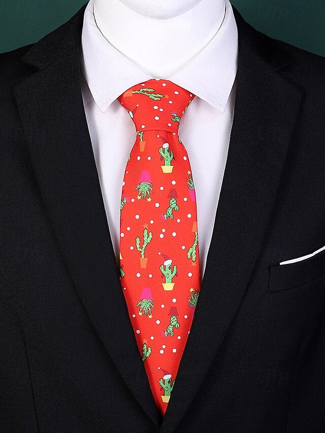 Men's Tie – Christmas Santa Fun Silk Polyester Tree and