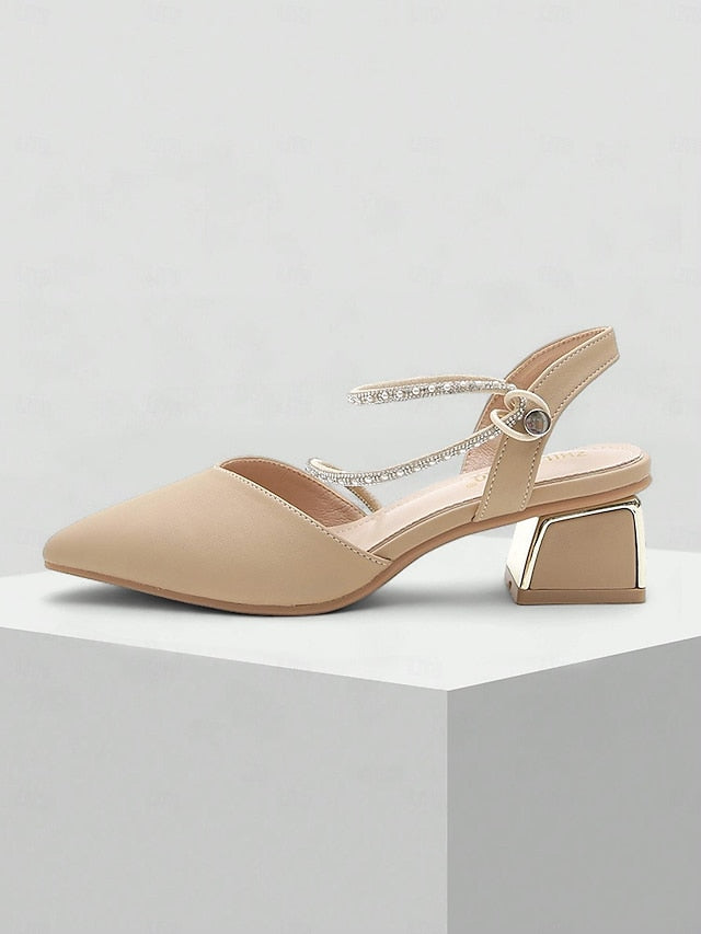 with Slingback Women's Pointed Rhinestone Heels Elegant Toe