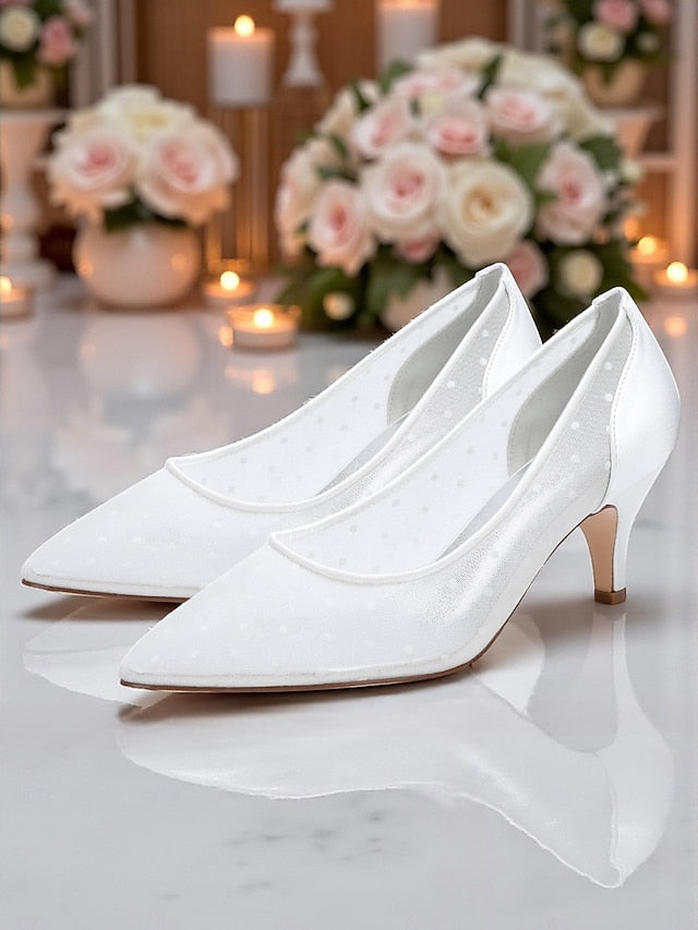 and White Mesh Wedding with Polka Women's Low Dot Shoes