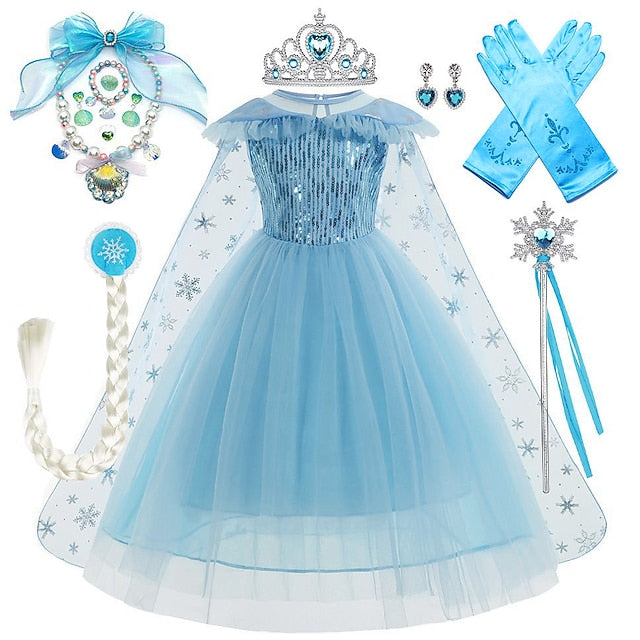 Elsa Theme Girl Princess Party Flower Fairytale Dress Frozen