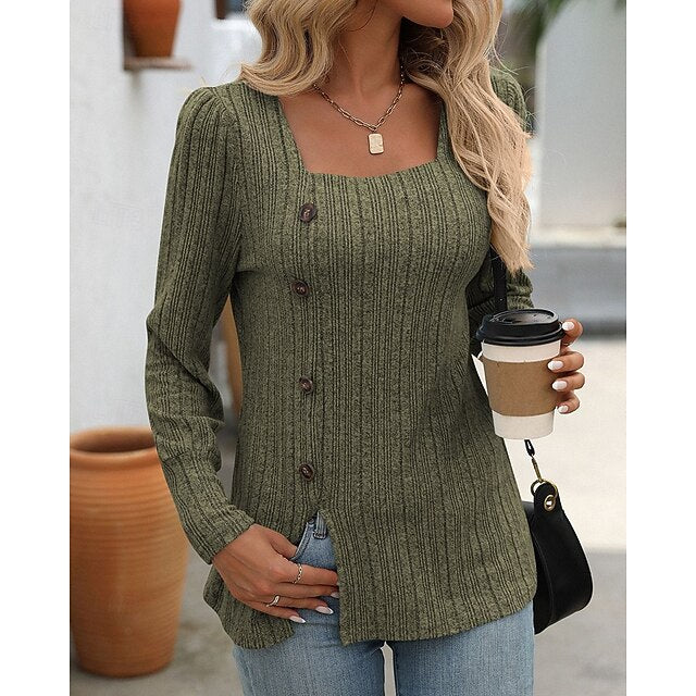 Women's Pullover Sweatshirt Casual Tops Buttons Long Sleeve