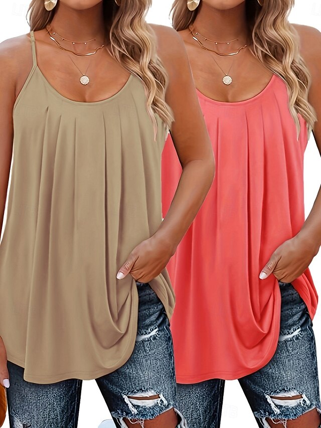 Multi Packs 2pcs Women's V Neck Sleeveless Green+pink Tank