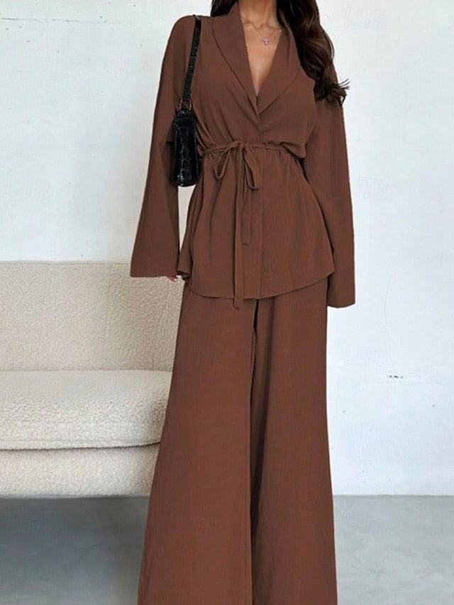 Women's Pants Sets Bolero Top Long Sleeve V Neck Plain