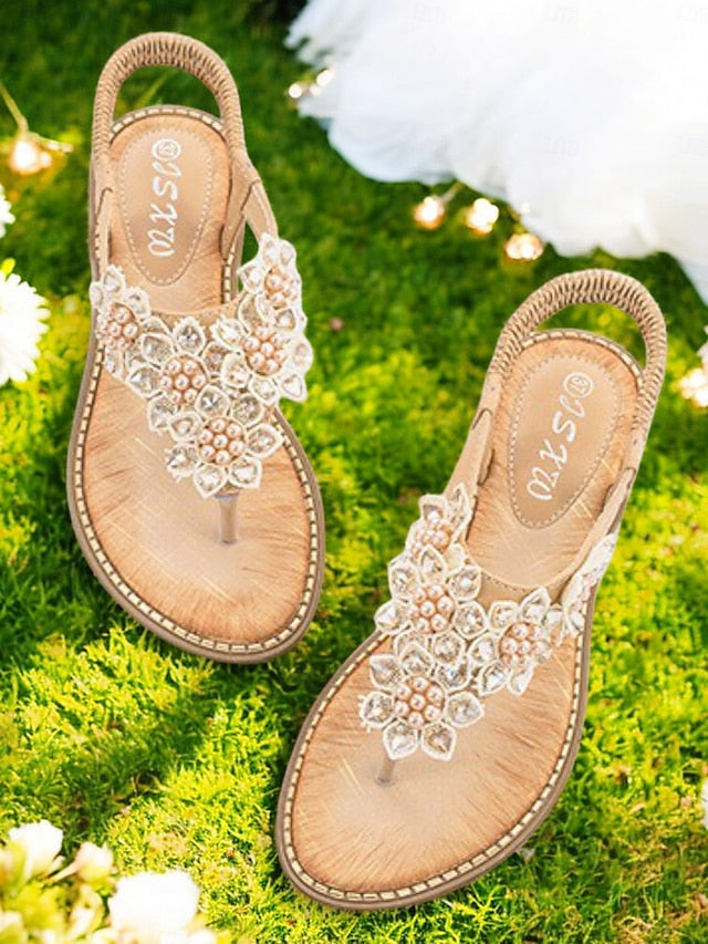 Slip-Ons with Flat Floral Comfortable Beaded Design