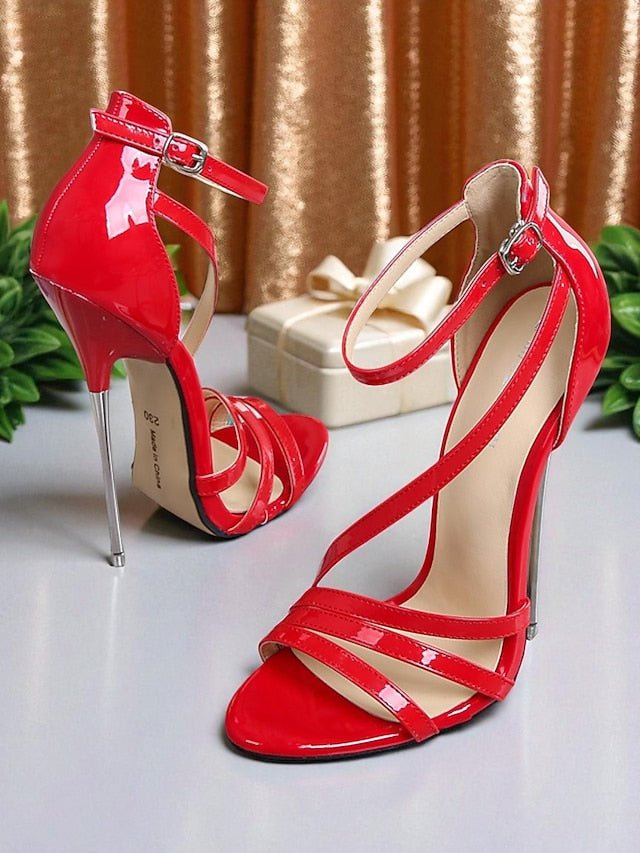 Women's Patent - PU Heels Sandals Red High Stiletto Strappy
