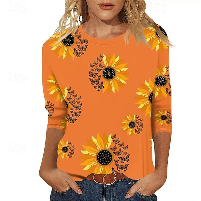 Women's T Shirt Print Graphic Sunflower Casual Short Sleeve