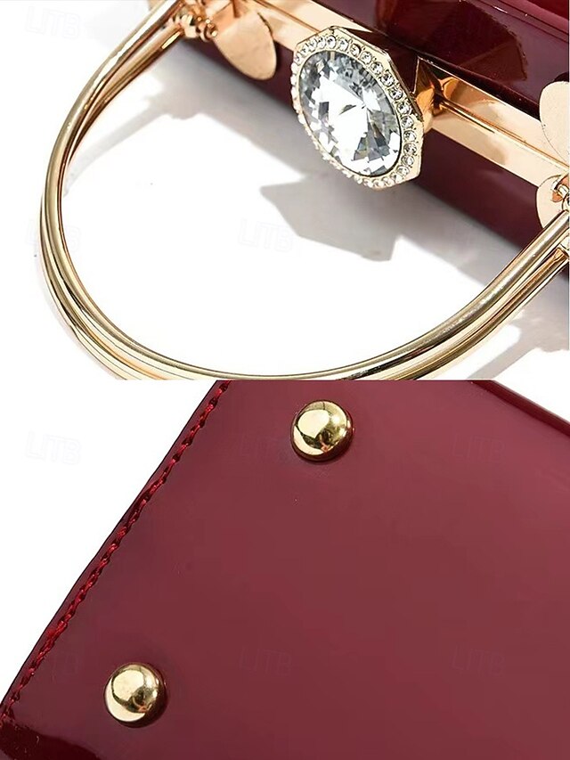 Gold Patent Women's Burgundy Handbag Evening with Leather