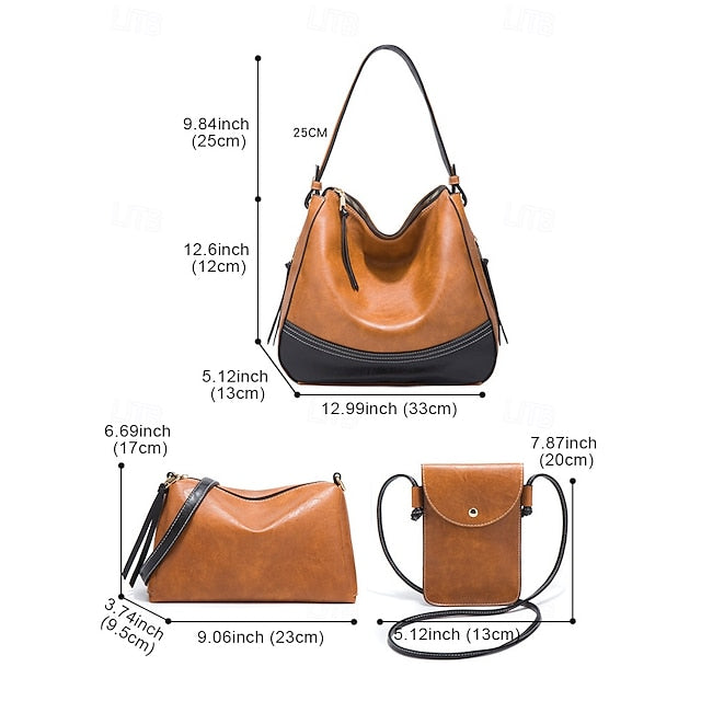 Bag Women's Leather Faux Shoulder Set 4-Piece Handbag –